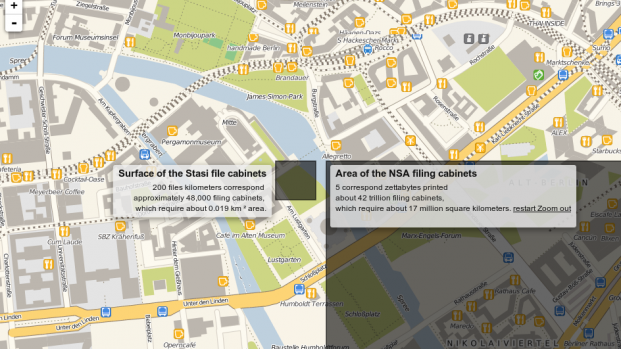 Comparison of the Stasi and NSA archives. The Stasi archives were a building in Berlin, the NSA archives seem to be more like a couple of entire blocks.
