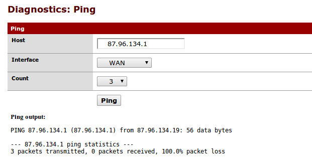 Screenshot from firewall showing uplink gateway can't be reached
